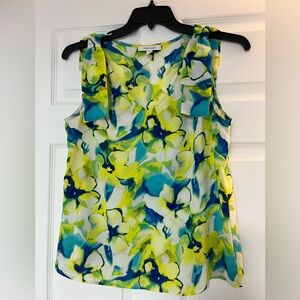 Nine West Bright Floral V-Neck Tank - Yellow, Blue & White